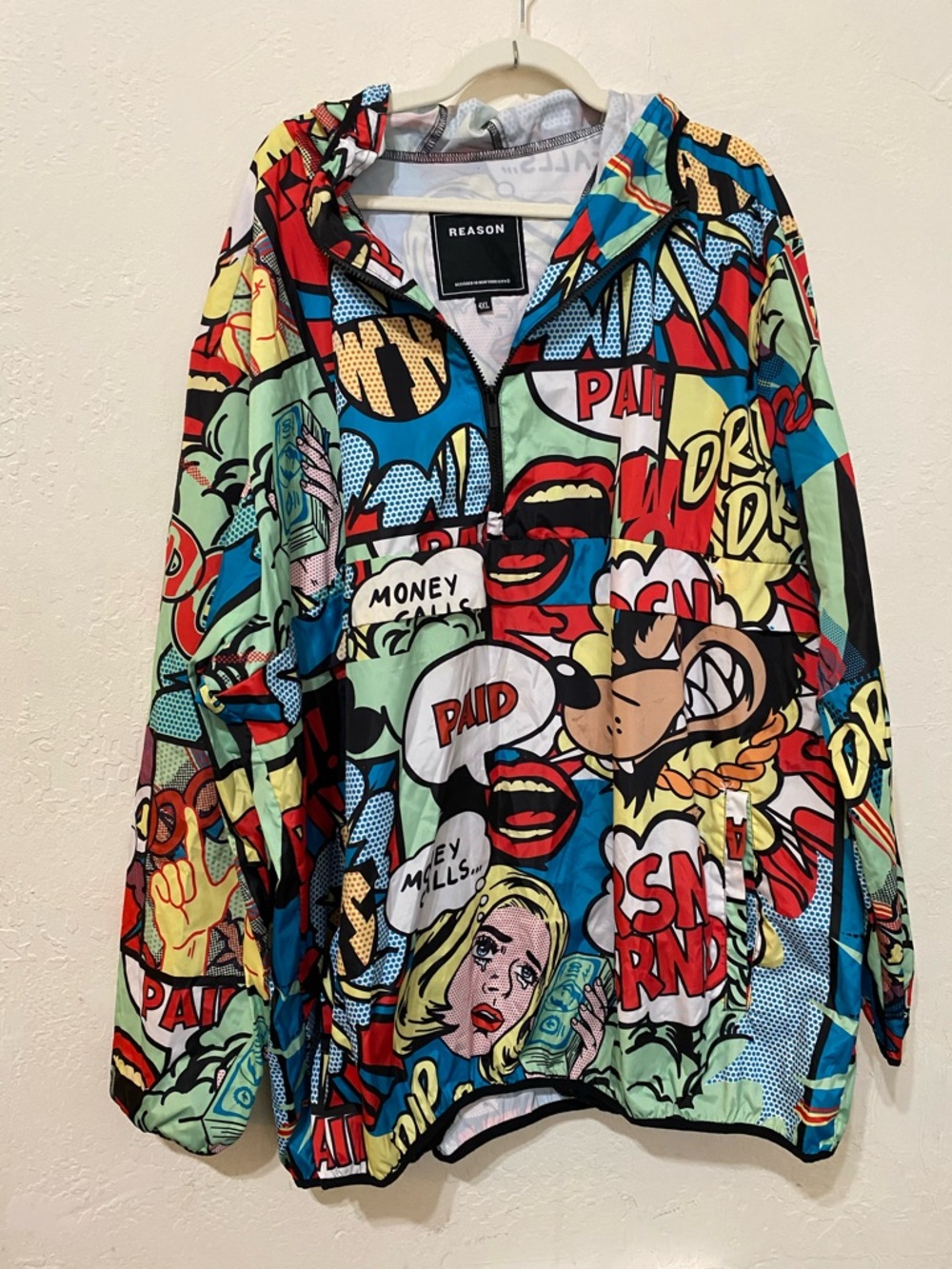 Reason NYC Comic Print Windbreaker Jacket 4XL Pop Art Streetwear Pullover